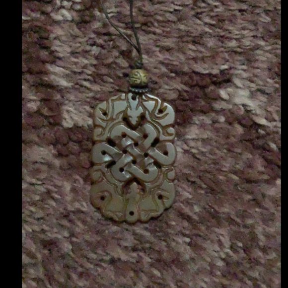 Chinese Carved Brown Jade Necklace - Picture 1 of 6